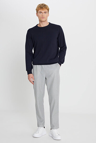 AC&Co / Altınyıldız Classics Men's Black Melange Cotton Standard Fit Regular Cut Tie Waist Side Pocket Sweatpants