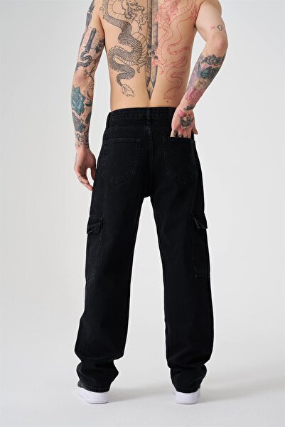 Machinist Men's Washable Cargo Pocket Pack Baggy Fit Jean Trousers Anthracite