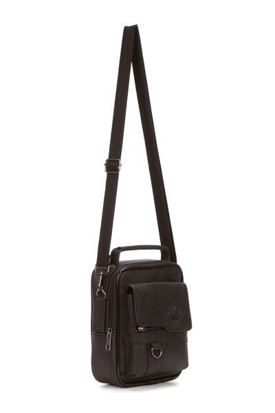 Newish Men's Black Faux Leather Crossbody Bag with Phone Compartment