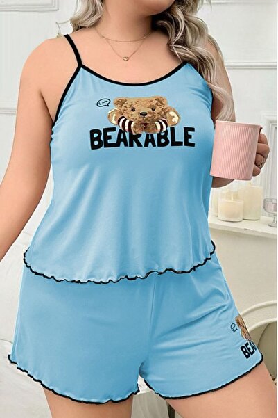 TREN Bear Print Pajama Set Women Cami Tank Top Shorts Two Piece Sleepwear Cut...