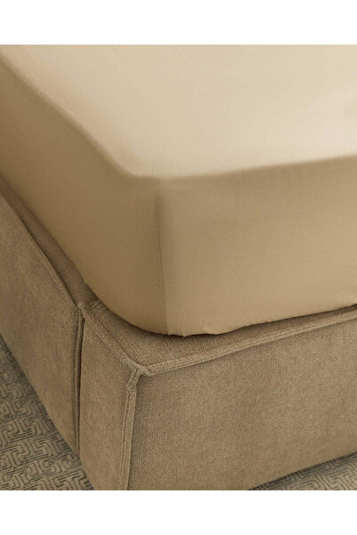 REDTAG Beige Plain Fitted Sheet (Double Size)