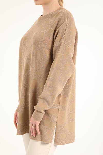 Suede Style 40738 - Stylish Comfortable Silvery Women's Long Knitwear Sweater