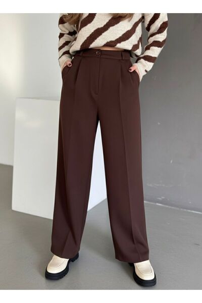 HA-KA GİYİM Women's Palazzo Pleated High Waist Imported Fabric Doubleface High-Quality Product Does Not Shrink or Fade