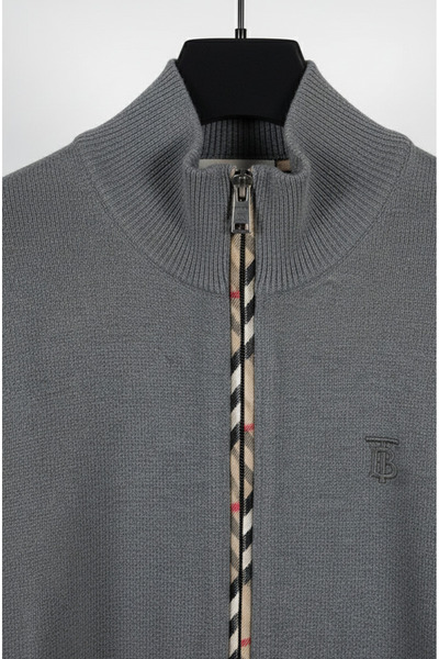 YusGos Men's Half Turtleneck Zippered Plaid Detailed Transitional High Quality Cardigan