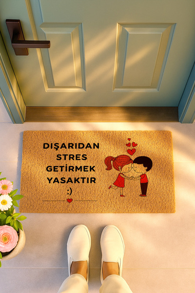 Sepetorium Dışarıdan Stres Getirmek Yasaktır Yazılı Çift Figürlü Coco Kapı Ön...