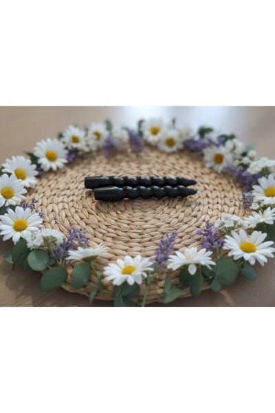 DRN Siyah Renkli Spiral, Burgulu Pinterest Model Şamdan Mum 2' li Set