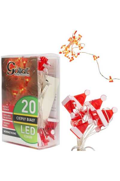 Goliat Lampki choinkowe na sznurze CZAPKI MIKOŁAJA 20 led na baterie