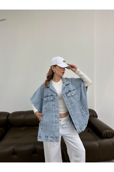 KENE JEANS Women's Poncho Oversize Denim Vest