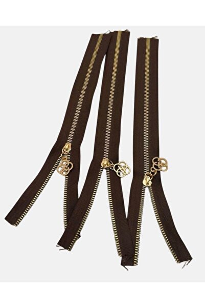 angel çanta aksesuar طقم سحاب معدني ذهبي فاتح مع غطاء 30 سم بني داكن 3 قطع