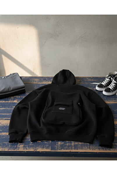 Touz Moda Bag Detail Streetwear Hooded Cardigan