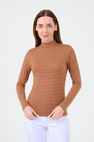 Viridi Medical Fashion Fisherman Collar Striped Body Cinnamon