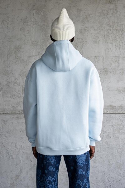 Machinist Men's Oversized Basic Hooded Sweatshirt Light Blue