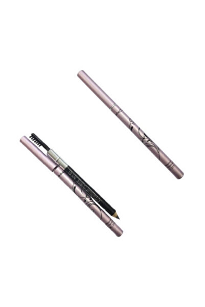 Total Pro Beauty Black Waterproof Eyebrow Pencil with Brush and Lilac Metal Case