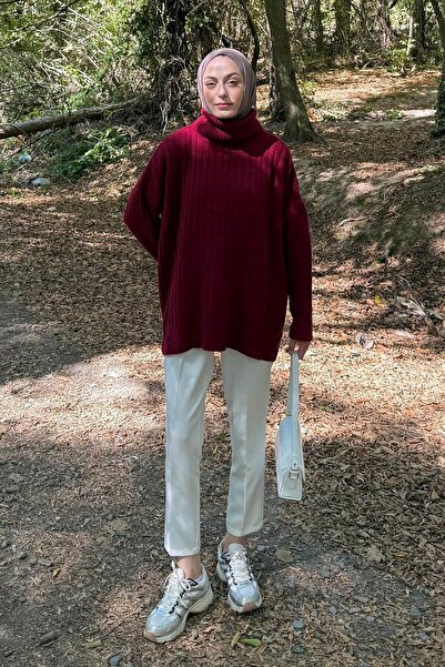 lamelif Πουλόβερ με ζιβάγκο μπορντό