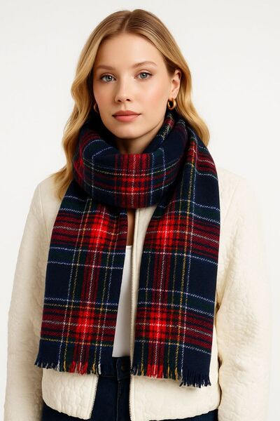 sf collection Women's Winter Soft Textured Christmas Colorful Checkered Scarf