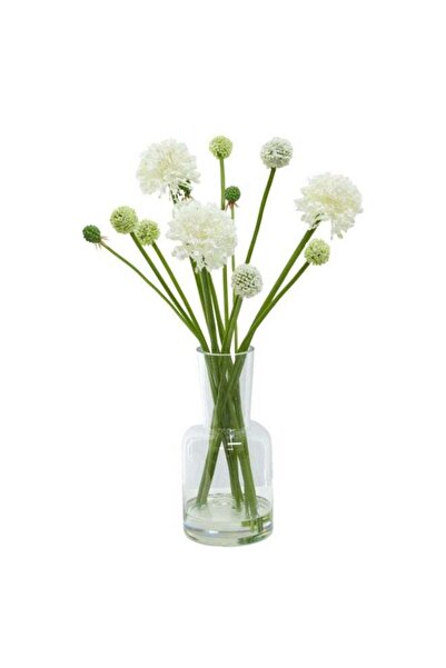 MirageBotanics Artificial Allium Potted Plant Faux Flowers with Vase for Home...