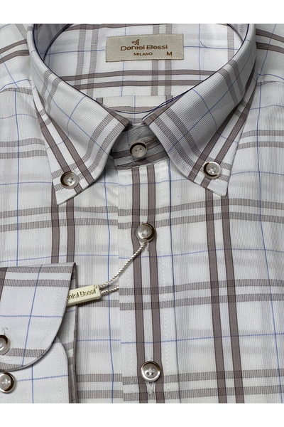 Daniel Bessi Ανδρικό πουκάμισο με μακριά μανίκια κανονική εφαρμογή με τσέπες καρό 100% βαμβάκι Classic ανδρικό πουκάμισο GML-584