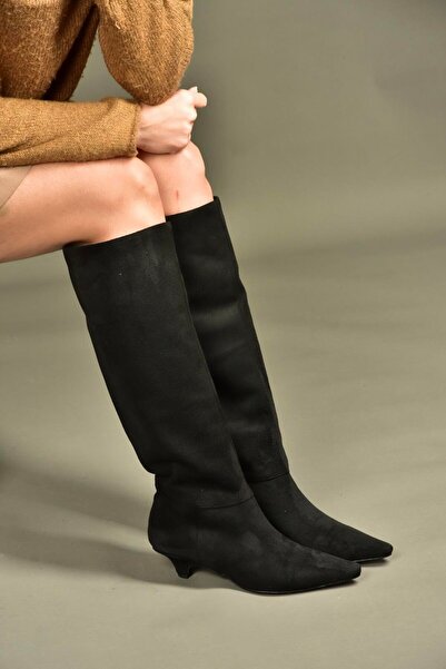 Fox Shoes V404012302 Black Suede Short Heeled Women's Boots