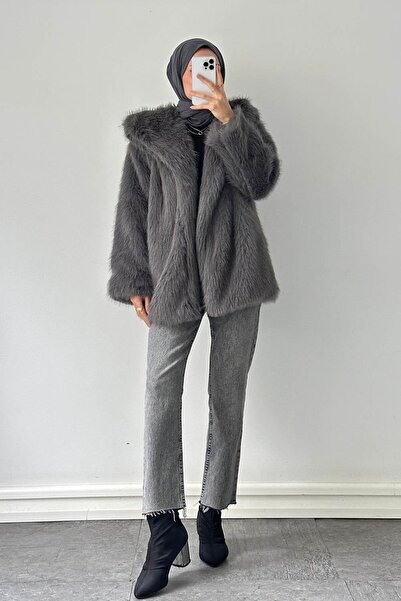 lamelif haină de blană artificială Antracit