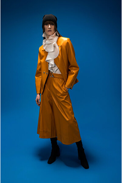 KAMEYA Wide Leg Mustard Pants with Metal Belt Detail