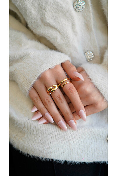The Collection Set of 2 Modern Curved Vintage and Double Row Form Vip Gold Rings