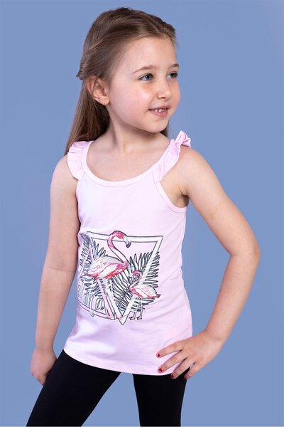 Toontoy Girl's Printed Crew Neck Strap T-Shirt