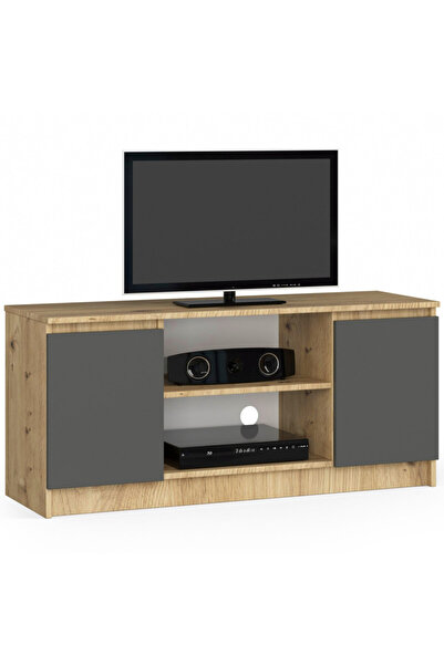 SERSIMO Dulap TV cu 2 uși și un raft, PAL laminat de 16 mm, 120x40x55 cm, stejar artizanal și gri
