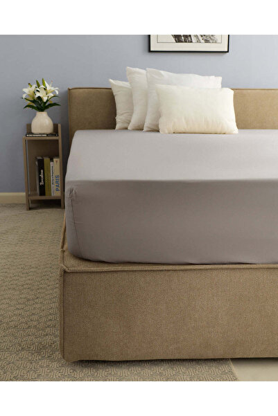REDTAG Grey Plain Fitted Sheet (Double Size)