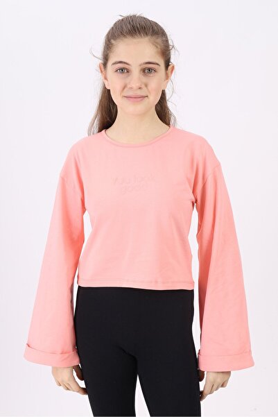 Toontoy Kız Çocuk Baskılı Bisiklet Yaka Uzun Bol Kollu Tişört