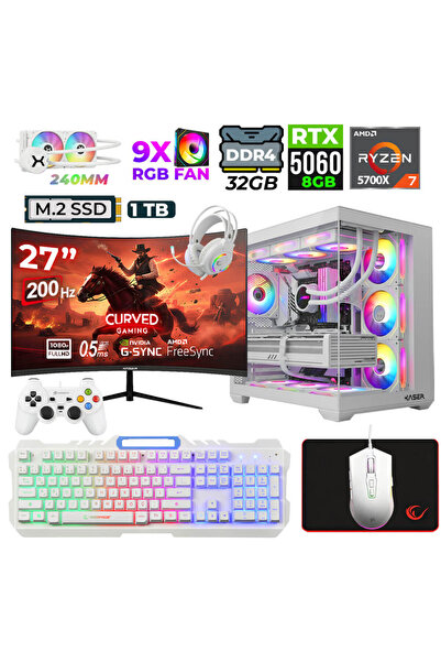 XASER Sword X55 Ryzen 7 5700X 32GB Ram 1TB M.2 NVMe SSD 8GB RTX5060 Sıvı Soğutmalı 27" 200Hz Oyuncu