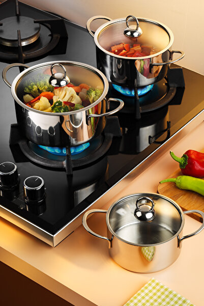 Steel & More Ferona Stainless Steel 6 Piece Mini Cookware Set (12-14-16 cm)