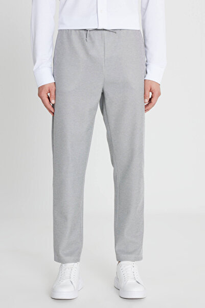 AC&Co / Altınyıldız Classics Men's Black Melange Cotton Standard Fit Regular Cut Tie Waist Side Pocket Sweatpants