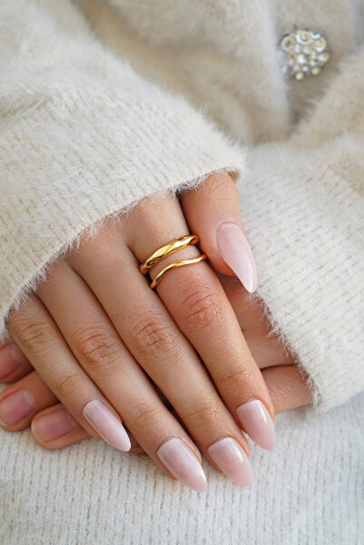 The Collection Set of 2 Modern Curved Vintage and Double Row Form Vip Gold Rings