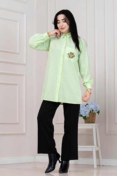 Sevitli Cebi Bee Detailed Linen Tunic-Pistachio Green