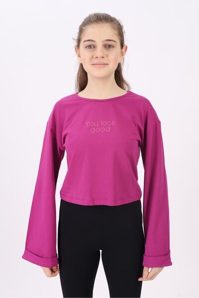 Toontoy تي شيرت بناتي مطبوع برقبة دائرية وأكمام طويلة فضفاضة