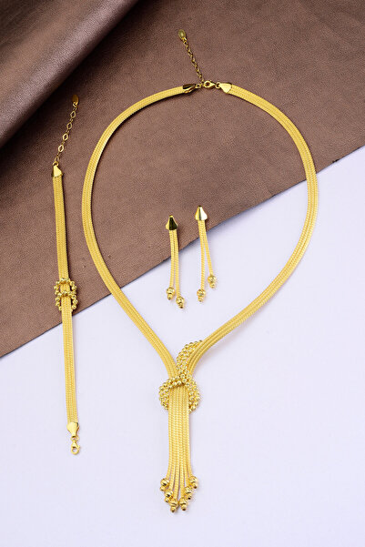 Innuendo Jewelry 925 Ayar Gümüş 3 Sıra Trabzon Hasırı Dorika İşlemeli Set