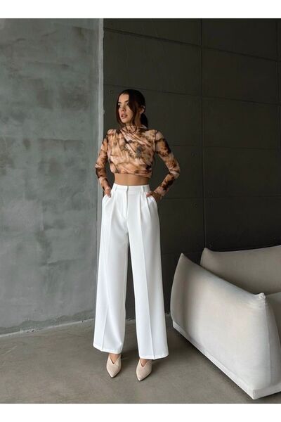 HA-KA GİYİM Women's Palazzo Pleated High Waist Imported Fabric Doubleface High-Quality Product Does Not Shrink or Fade