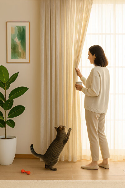 QUBA DECO Dökümlü Dayanıklı Dekoratif Gramajlı Tül Perde Pile Mutfak Salon Ya...