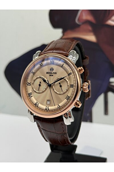 Hislon Classic Brown Leather Strap Rose Gold Wristwatch 5 Atm Waterproof 3 Years Warranty