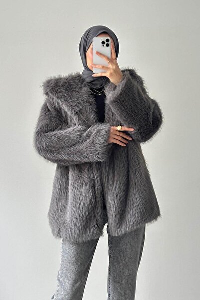 lamelif haină de blană artificială Antracit