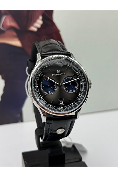 Momentus Classic Men's Watch with Black Leather Strap 5 Atm Waterproof with 3 Years Warranty