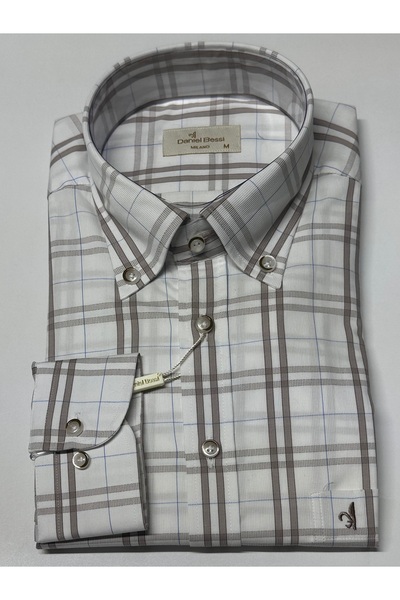 Daniel Bessi Ανδρικό πουκάμισο με μακριά μανίκια κανονική εφαρμογή με τσέπες καρό 100% βαμβάκι Classic ανδρικό πουκάμισο GML-584