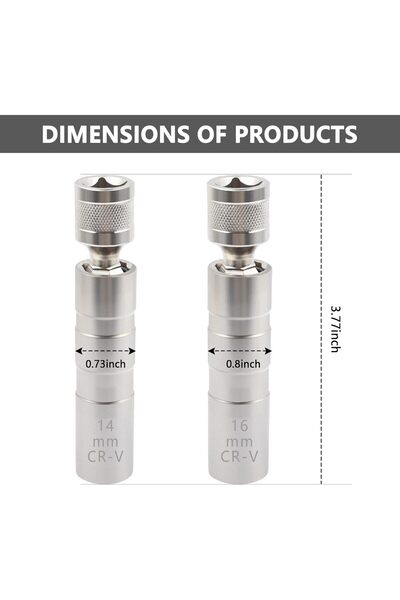 NALACAL 16mm & 14mm Magnetic Spark Plug Socket Set, 12-Point Thin Wall, 3/8" Drive