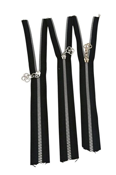 angel çanta aksesuar طقم سحابات معدنية فضية مع رأس 30 سم أسود 3 قطع