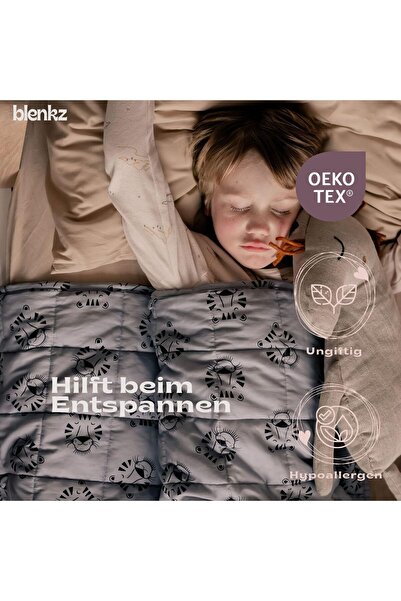 NO BRAND Pătură ponderată BLENKZ pentru copii, 5 kg, 140 x 200 cm (albastru cu față de tigru)