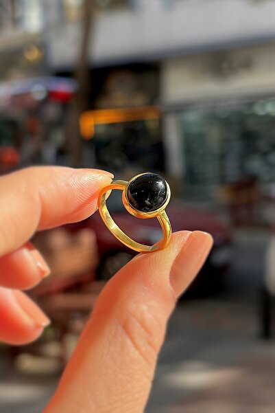 Erer Gümüş Gümüş 10x8 mm siyah onix taşlı altın kaplama yüzük