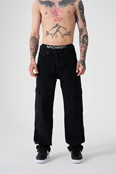 Machinist Men's Washable Cargo Pocket Pack Baggy Fit Jean Trousers Anthracite