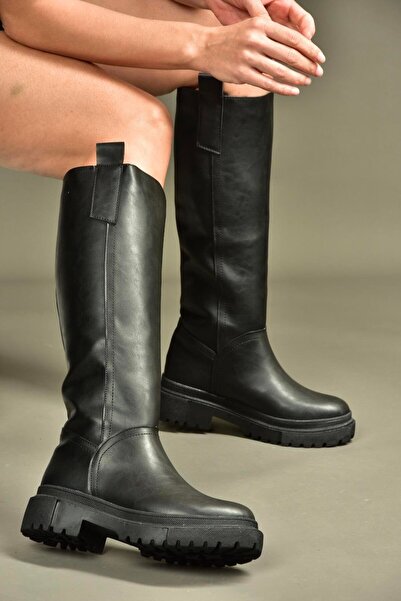 Fox Shoes V973555509 Black Leather Flat Sole Women's Riding Boots