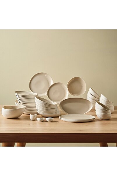 Karaca Earth Collection Rise 55-teiliges Tafelservice für 12 Personen, Cream