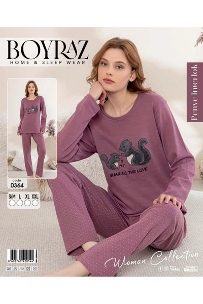 Kocabey Women's Combed Cotton Long Sleeve Pajama Set